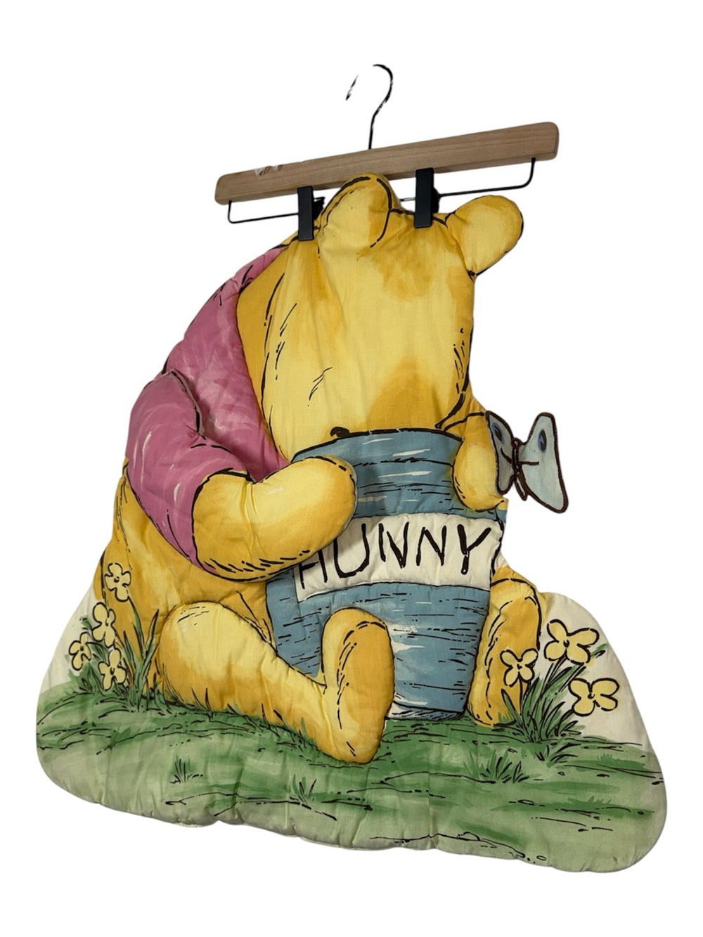 Vintage 90s Quilted Winnie the Pooh Honey Pot Baby Blanket Nursery Wall Decor